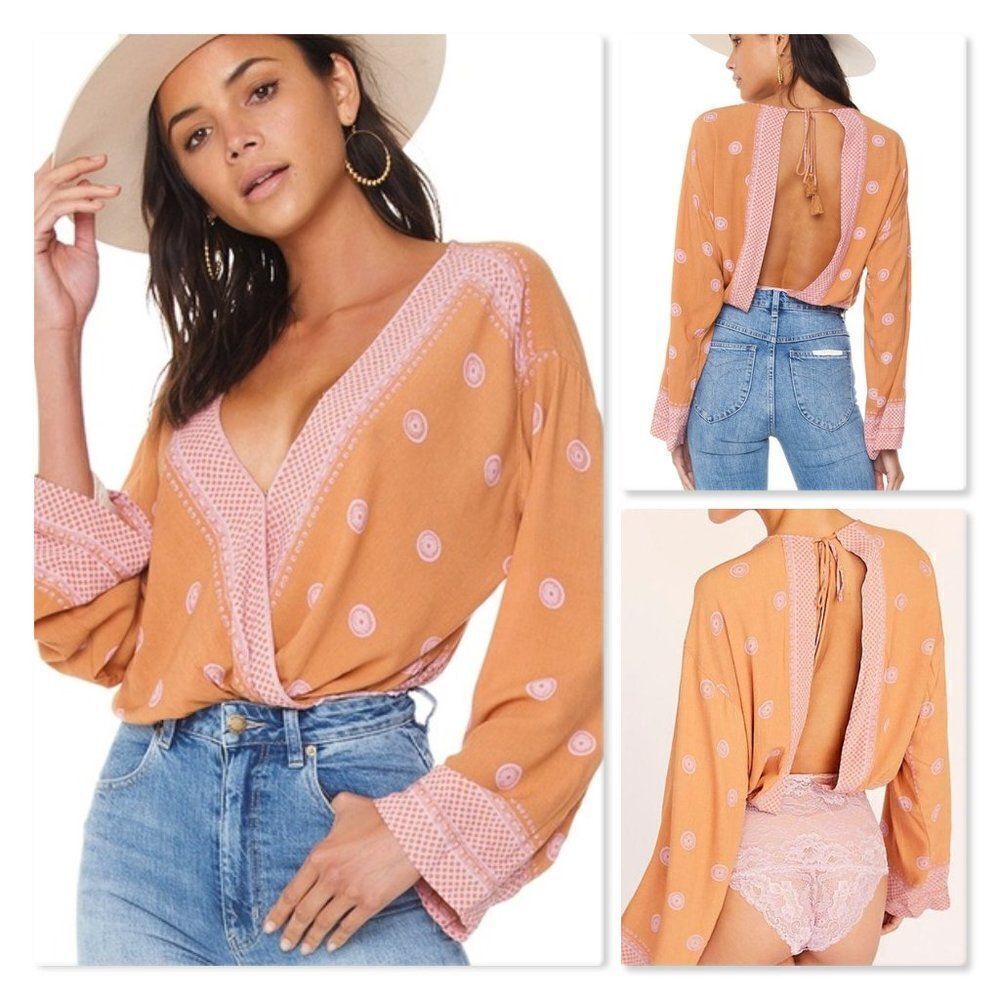 Free People On Board Bodysuit size Small in Orange/Pink